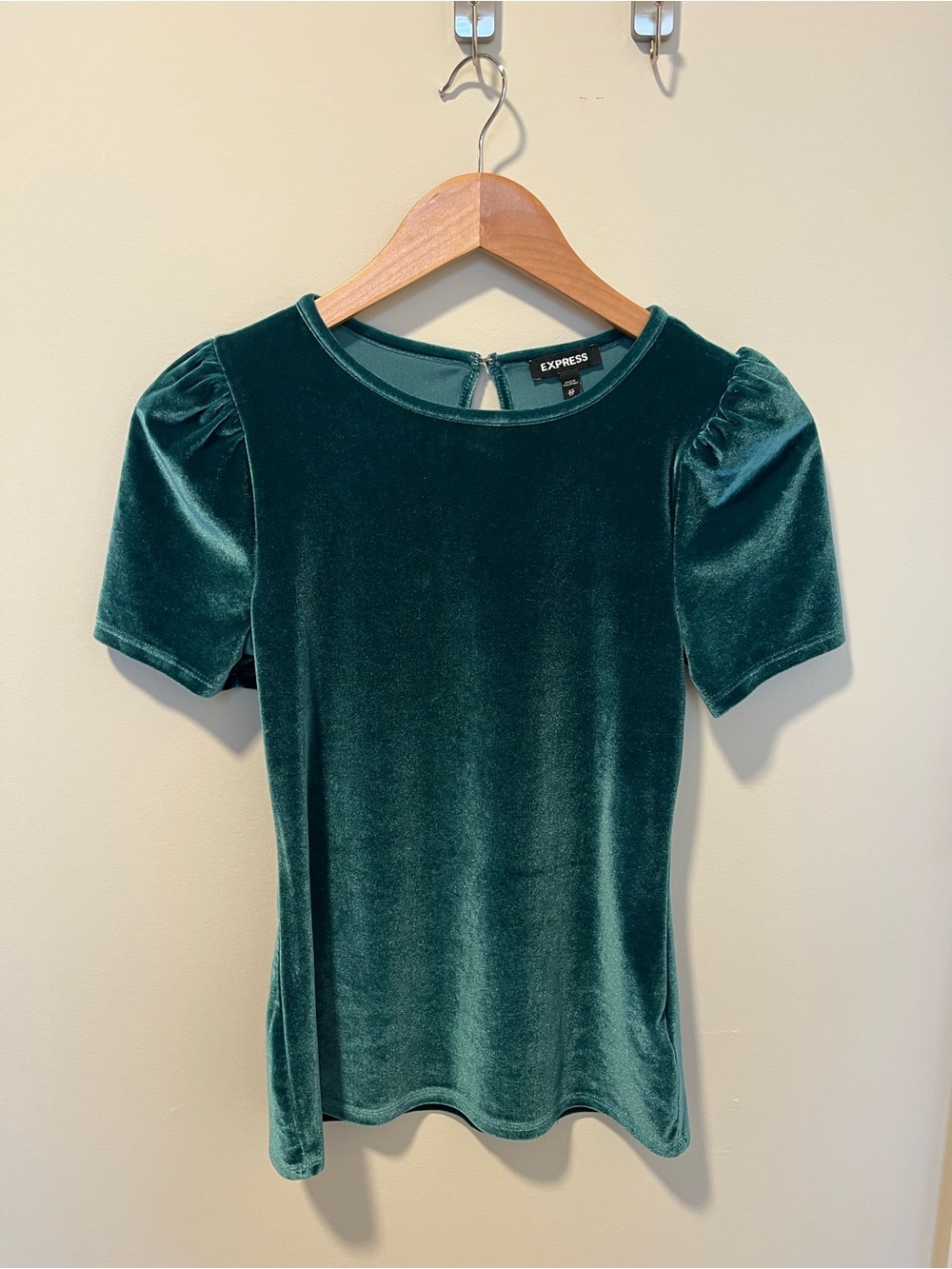 Express Women's Velvet Puff Sleeve Top - Emerald Green